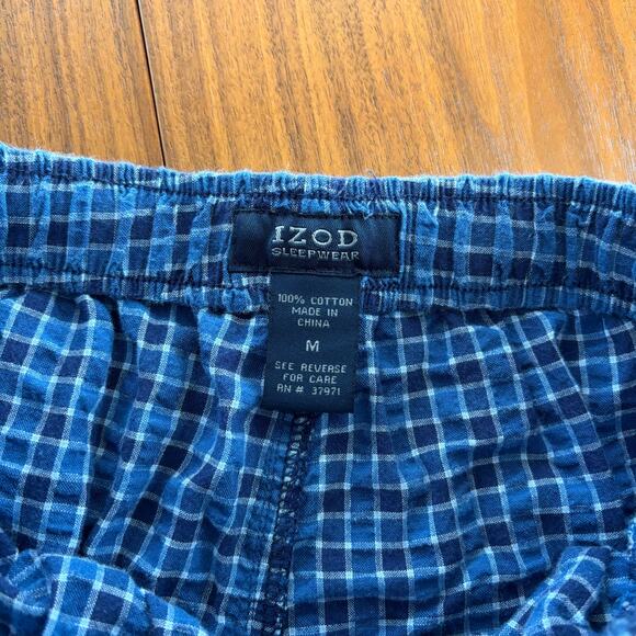 IZOD Navy Blue Checkered Drawstring Sleep Shorts Men's Size Medium 100% Cotton - Picture 2 of 8